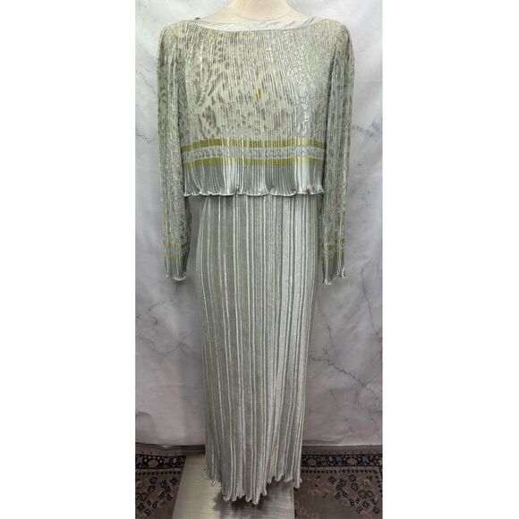 Vintage Jeanne Marc Designer Gown Dress 4/6 Accordion Pleated Art Deco Ethereal - Picture 2 of 16